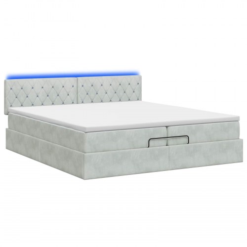 Ottoman seng med madras og LED 200 x 200 cm - lysegrå velour