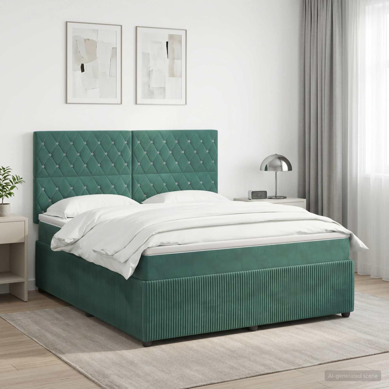 Boxmadras seng med topmadras 140 x 200 cm i mørkegrøn fløjl