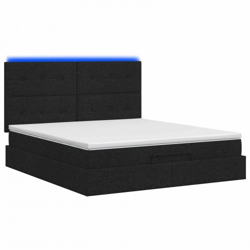 Ottoman seng med madras og LED 160 x 200 cm - sort stof