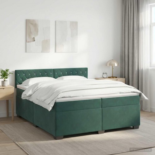 Kontinentalseng med madras og LED 200 x 200 cm mørkegrøn velour