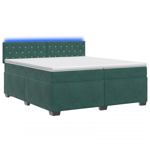 Kontinentalseng med madras og LED 200 x 200 cm mørkegrøn velour