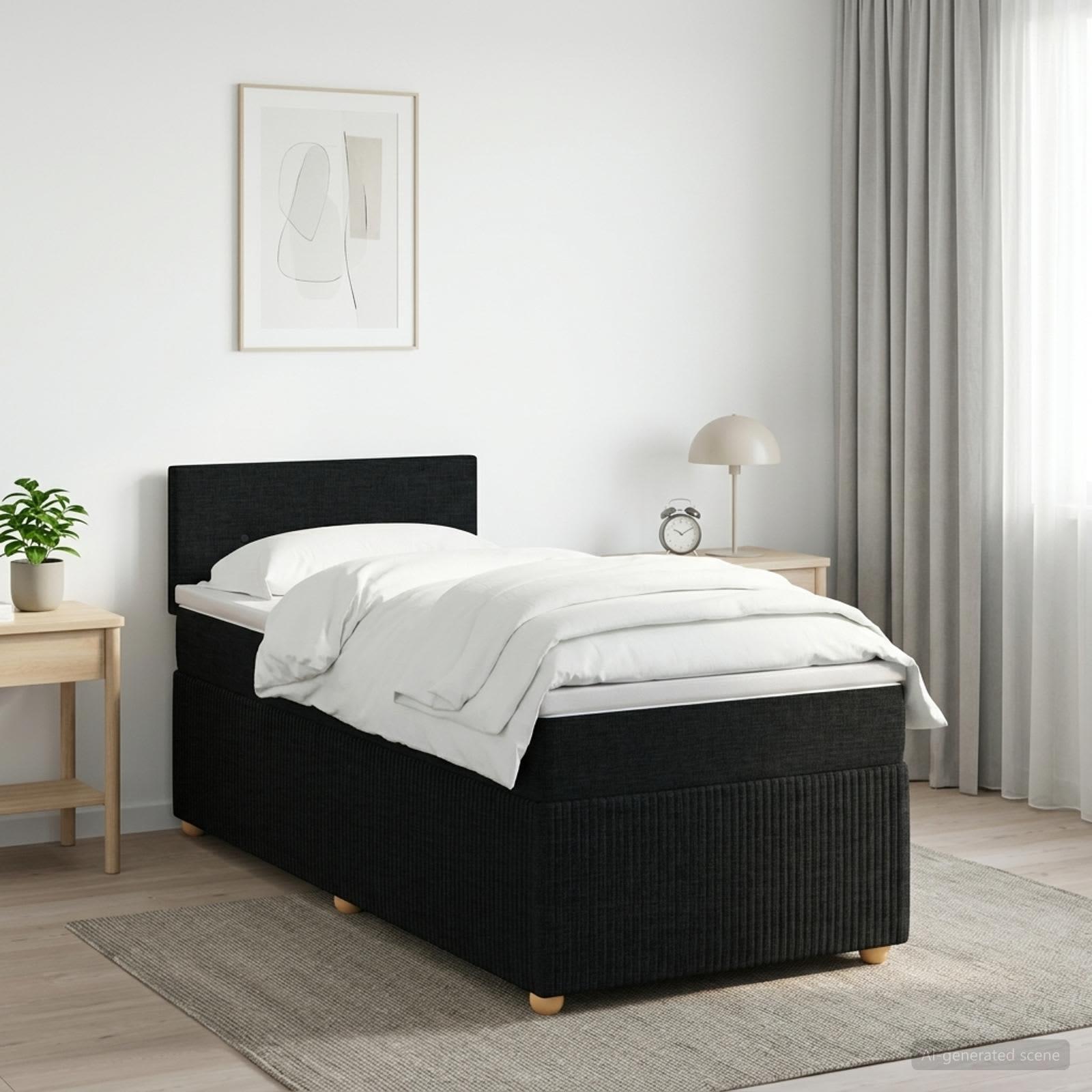 Kontinentalseng med topmadras og justerbar hovedgavl 100 x 200 cm - sort stof
