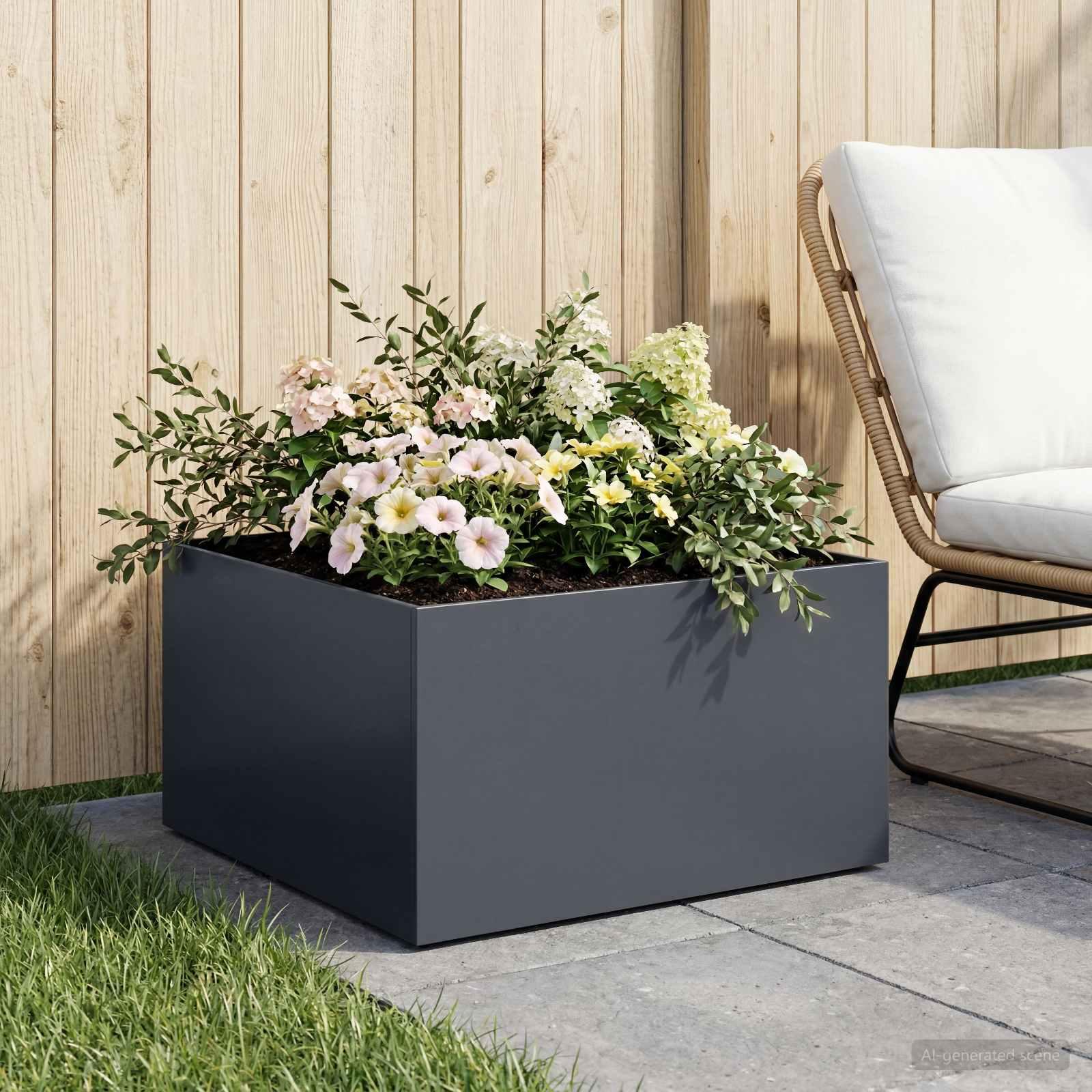 Have plantekasse i antracit 60 x 60 x 30 cm i koldvalset stål