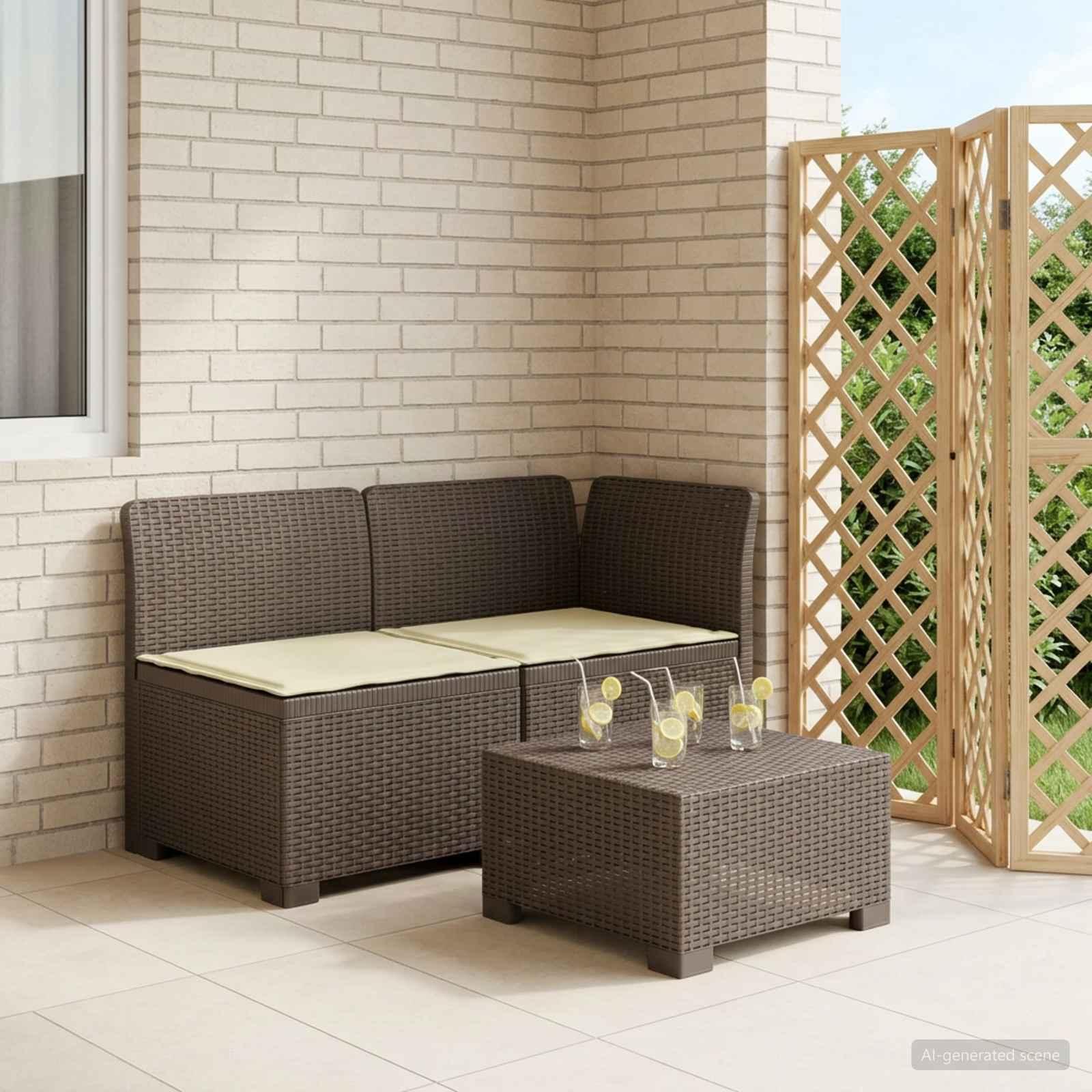 2-personers havemøbelsofa i rattan look PP med puder - lysegrå