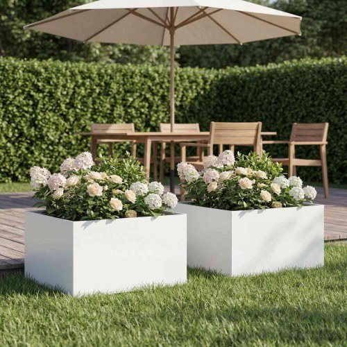 Blomsterkrukke 2 stk. hvid 60 x 60 x 30 cm i koldvalset stål