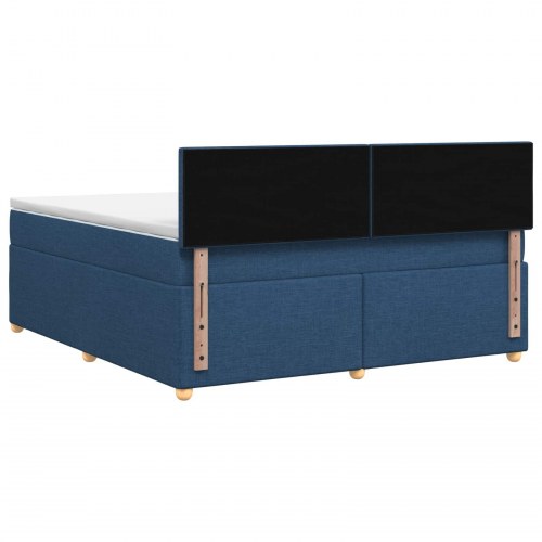 Boxmadras med topmadras og justerbar hovedgavl 140 x 190 cm blå stof