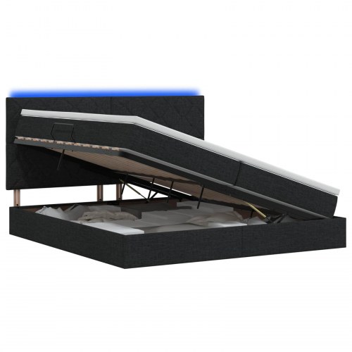 LED opbevaringsseng med madras 200 x 200 cm i sort stof