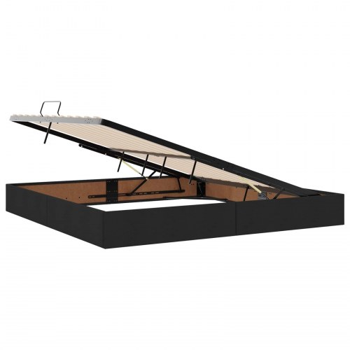 LED opbevaringsseng med madras 200 x 200 cm i sort stof