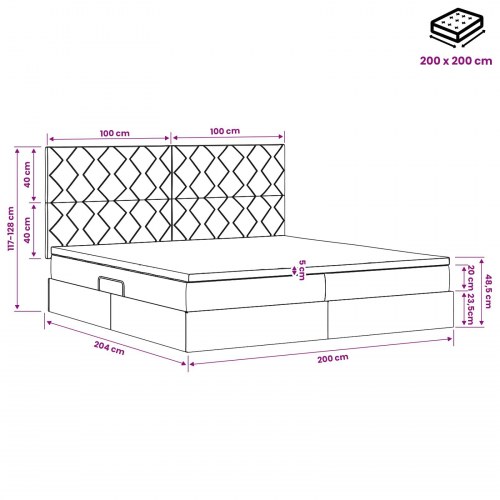 LED opbevaringsseng med madras 200 x 200 cm i sort stof