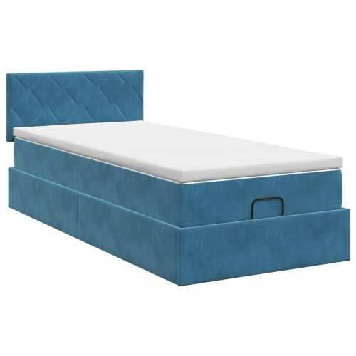 Ottoman seng med madras 90 x 200 cm i mørk blå fløjl