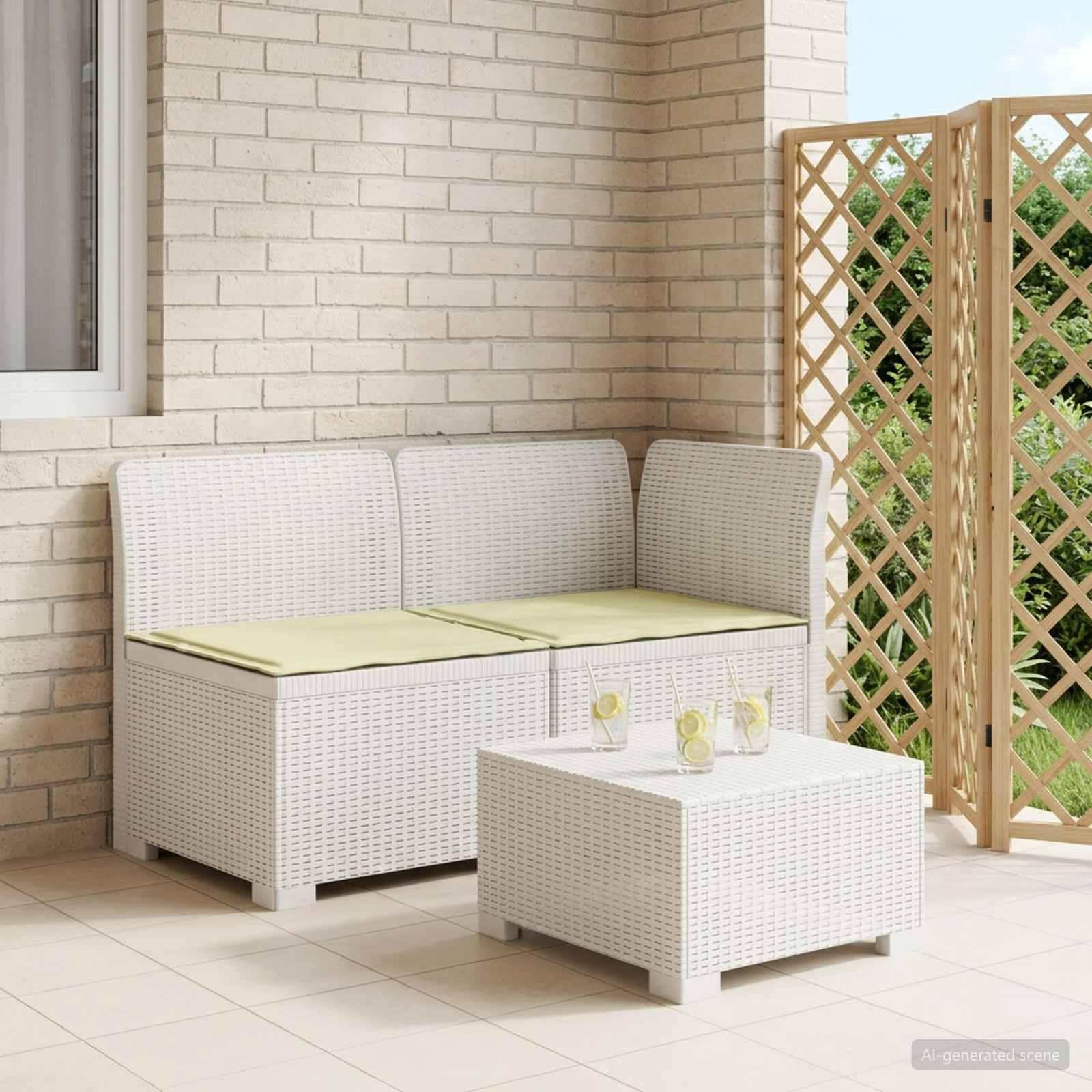 2-personers havemøbelsofa i rattan look PP med puder - hvid