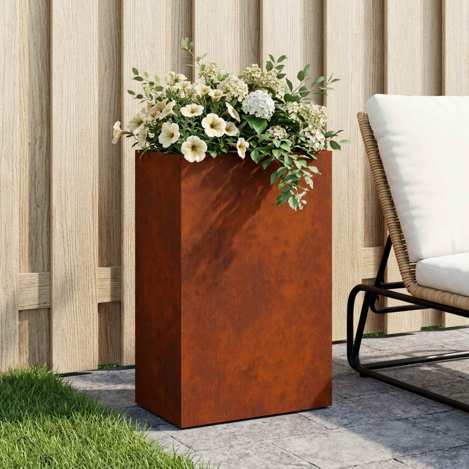 Blomsterkrukke i cortenstål 50 x 40 x 75 cm - rusten plantekasse til udendørs brug