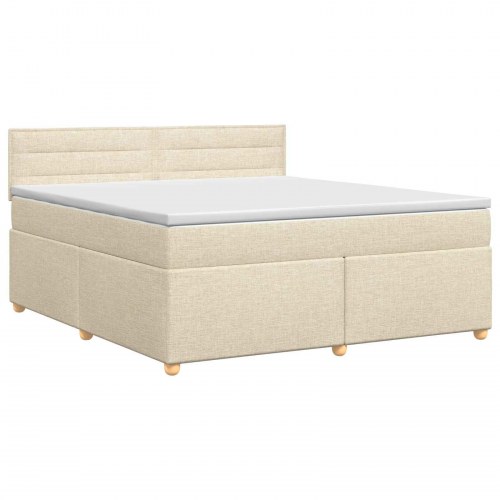Boxspring seng med topmadras 140 x 190 cm cremefarvet stof