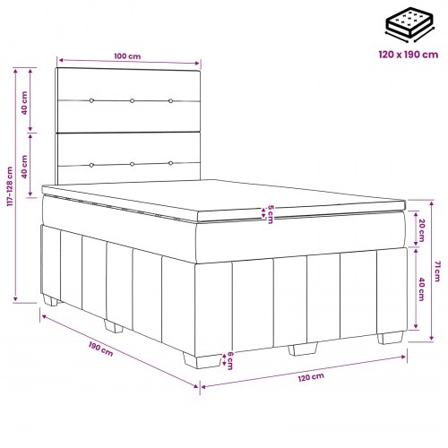Boksmadras seng med topmadras 120 x 190 cm i cremefarvet stof