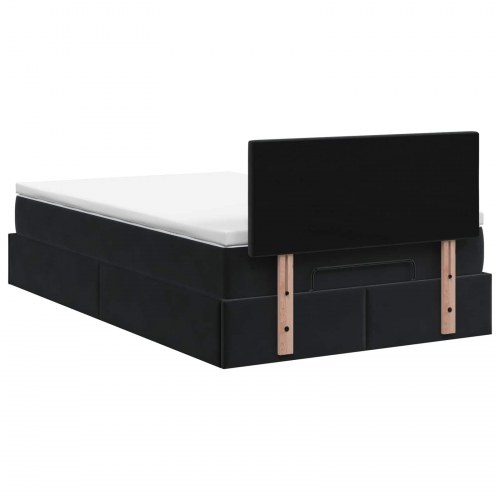 Ottoman seng med opbevaring, madras og LED 120 x 200 cm - sort velour