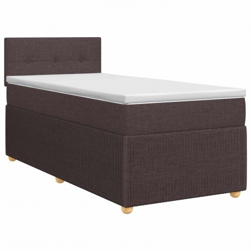 Boxmadras med topmadras og justerbar sengegavl 90 x 200 cm mørk brun stof