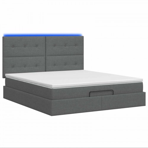 Ottoman seng med madras og LED mørkegrå 140 x 190 cm stof