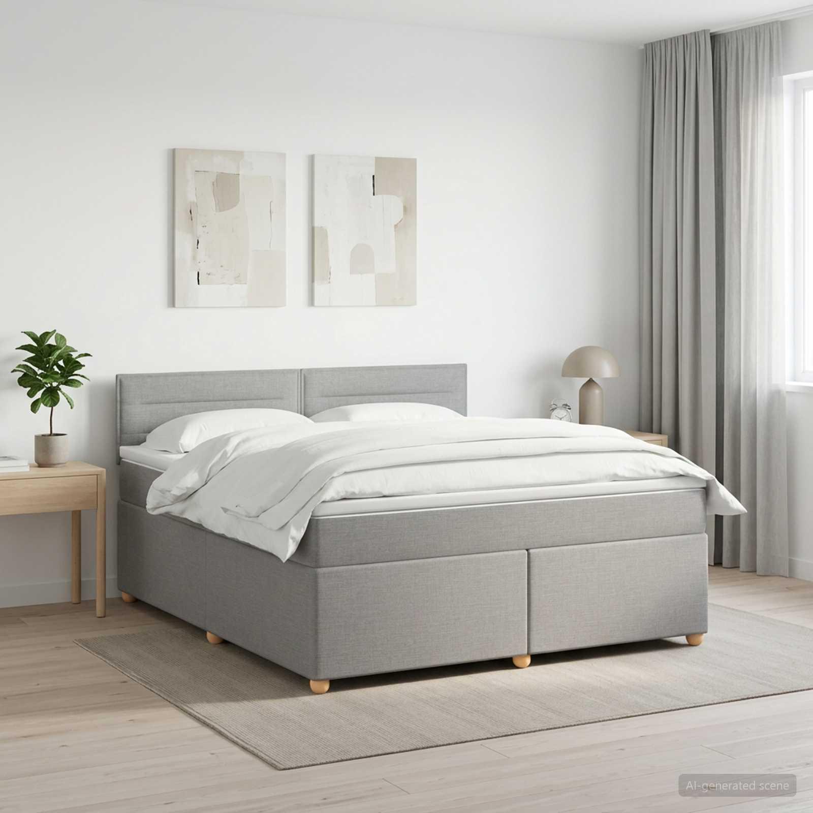 Boxspring seng med topmadras lysegrå 140 x 190 cm stof