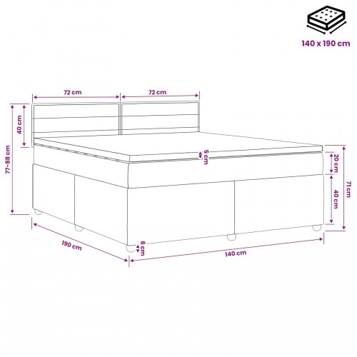 Boxspring seng med topmadras lysegrå 140 x 190 cm stof