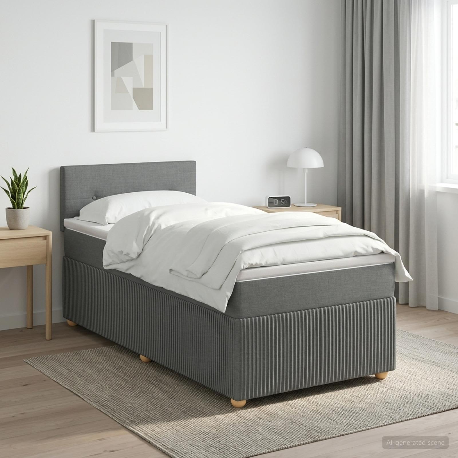 Madras med topmadras og justerbar sengegavl 90 x 200 cm mørkegrå stof