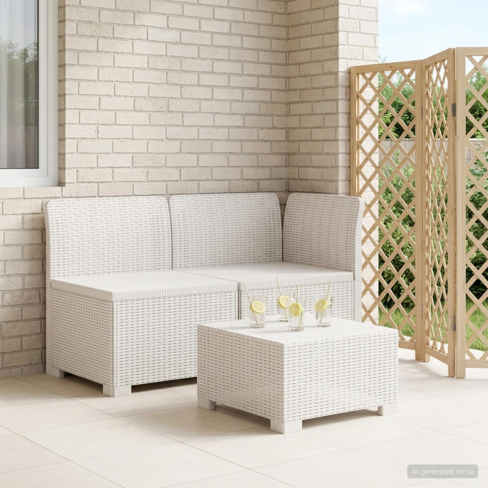 2-personers havemøbelsofa i rattan-look PP hvid
