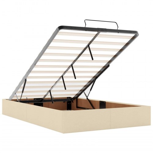 Ottoman seng med madras og LED 120 x 200 cm - cremefarvet stof