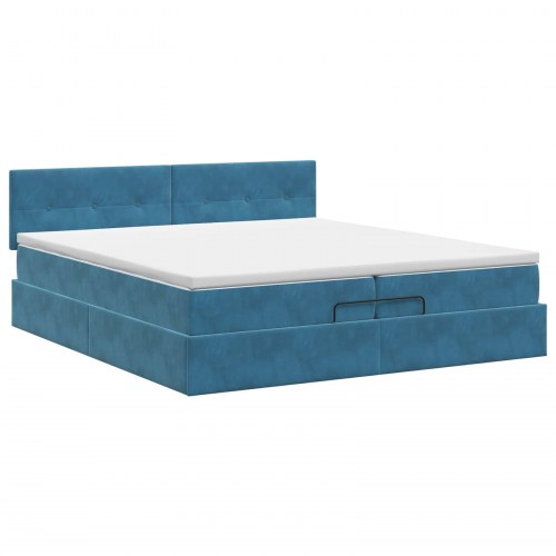 Ottoman seng med madras 200 x 200 cm i mørk blå fløjl