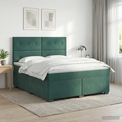 Boksmadras seng med topmadras 140 x 190 cm mørkegrøn fløjl