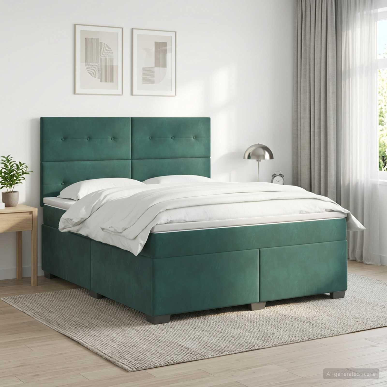 Boksmadras seng med topmadras 140 x 190 cm mørkegrøn fløjl