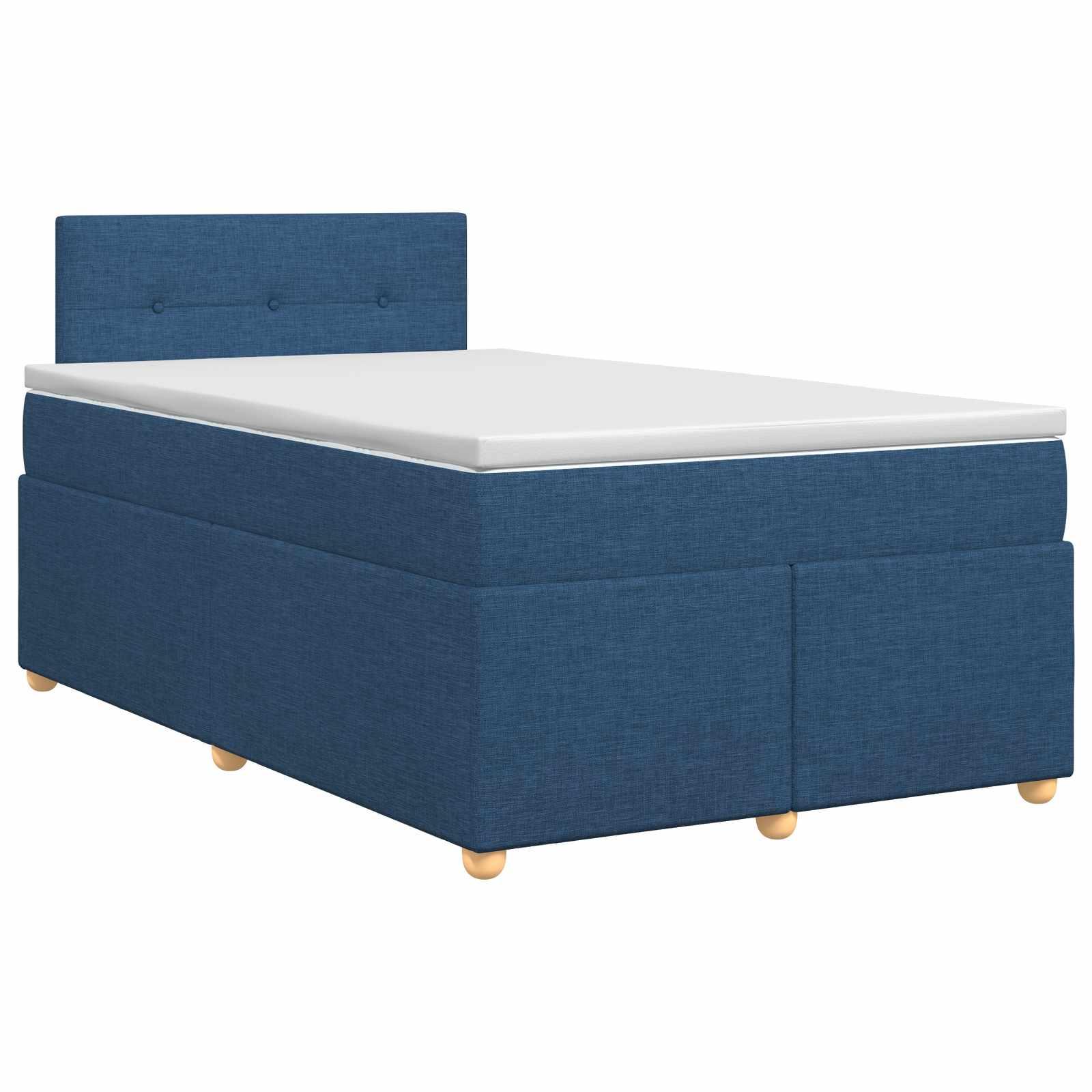 Boxspring seng med madras, topmadras og hovedgærde 120 x 200 cm - blå stof