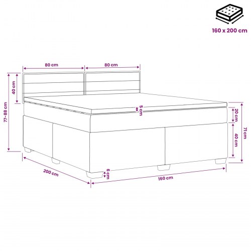 Boxmadras med topmadras lysegrå 160 x 200 cm stof