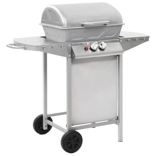 Gasgrill med 2 madlavningszoner rustfrit stål sølvfarvet