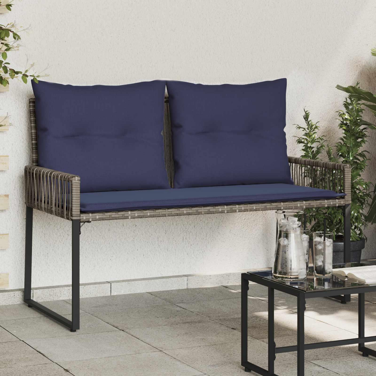 2-personers udendørs bænk i polyrattan 118 x 59 x 82 cm - grå/marineblå