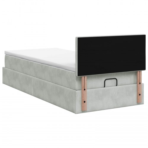Ottoman seng med madras og LED lysegrå 100 x 200 cm velour