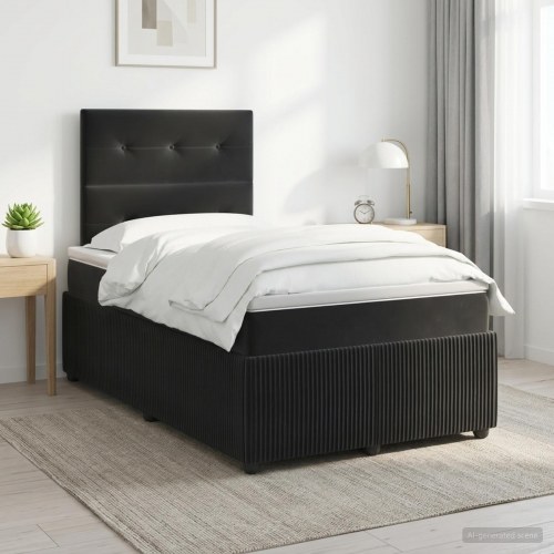 Boxmadras seng med topmadras og hovedgærde 120 x 190 cm i sort fløjl