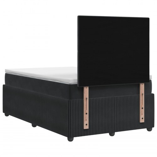 Boxmadras seng med topmadras og hovedgærde 120 x 190 cm i sort fløjl