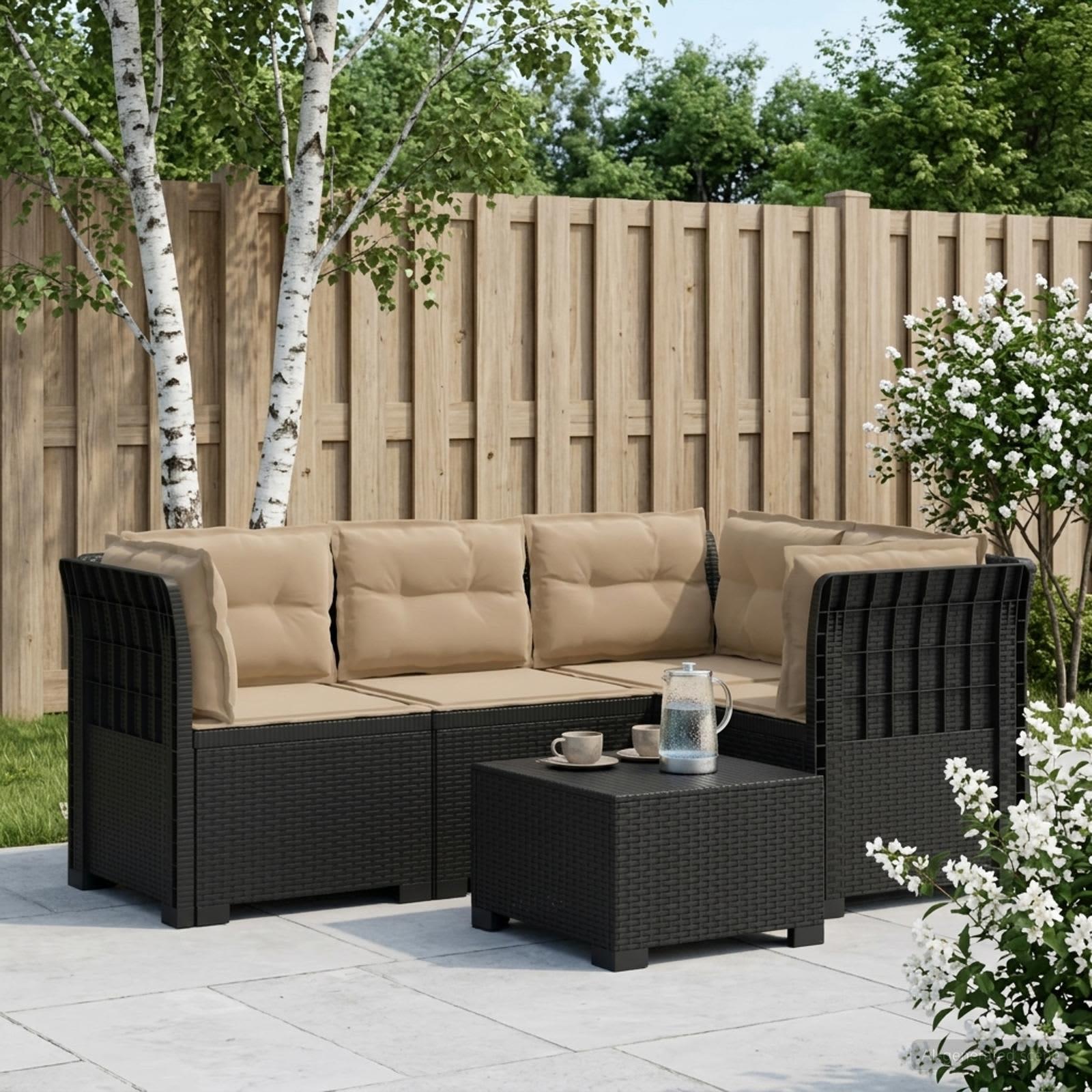 4-personers havesofa loungesæt med puder i rattan-look PP - antracit