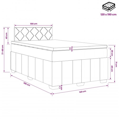 Boxmadras seng med topmadras og LED - mørk brun 120 x 190 cm