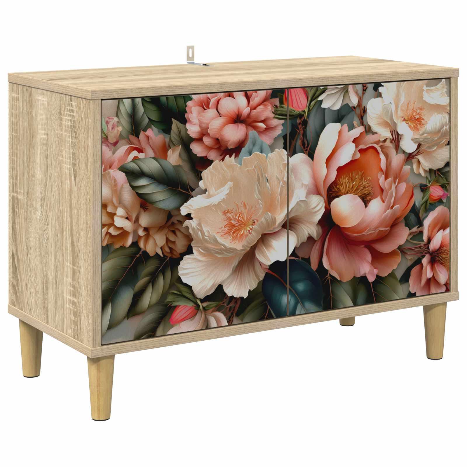 TV-skab BORNE 69 x 33 x 50 cm i sonoma-eg med blomstermotiv