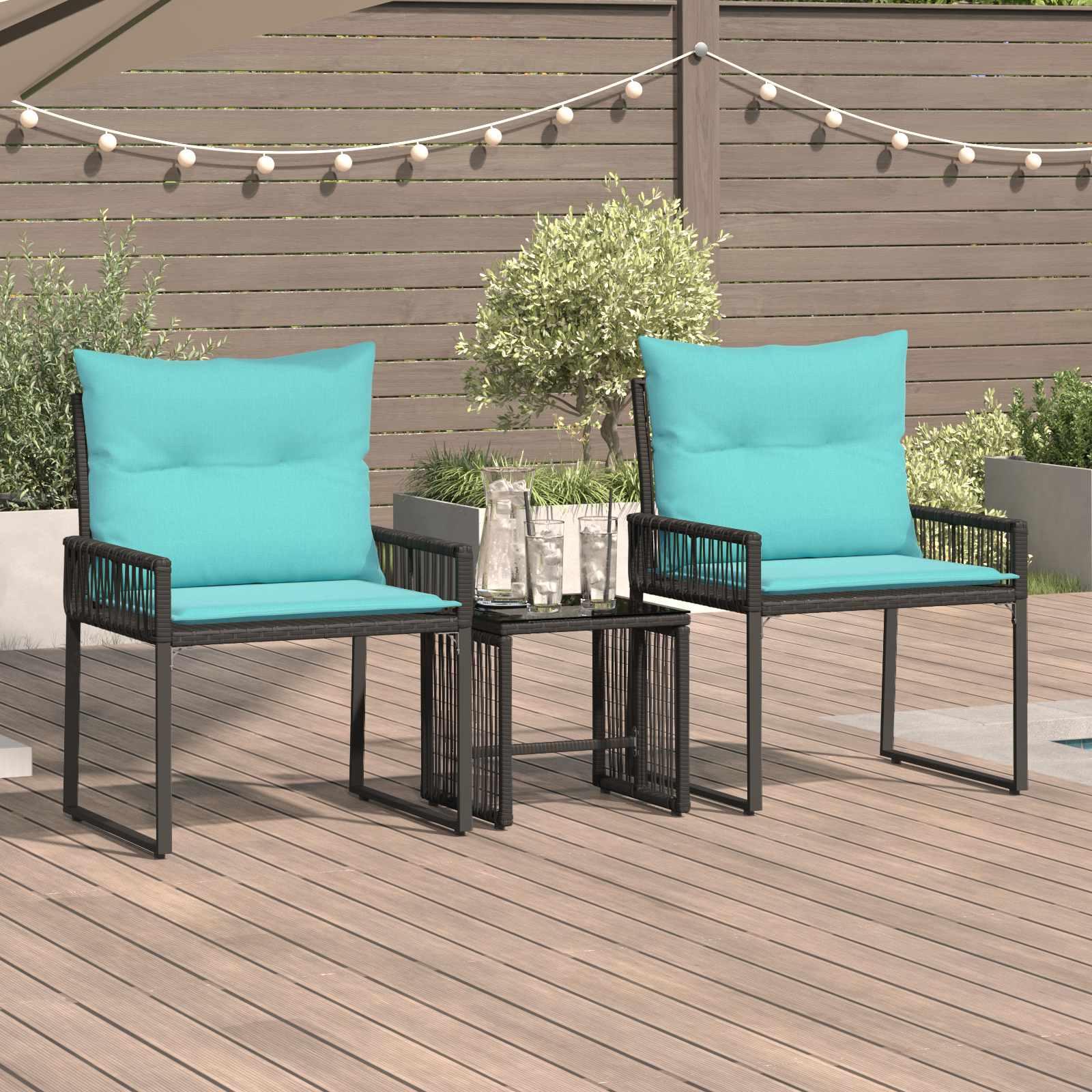 Have møbel sæt 7 stk. polyrattan Sort og turkis, 2x enkelt stol +1x lille bord