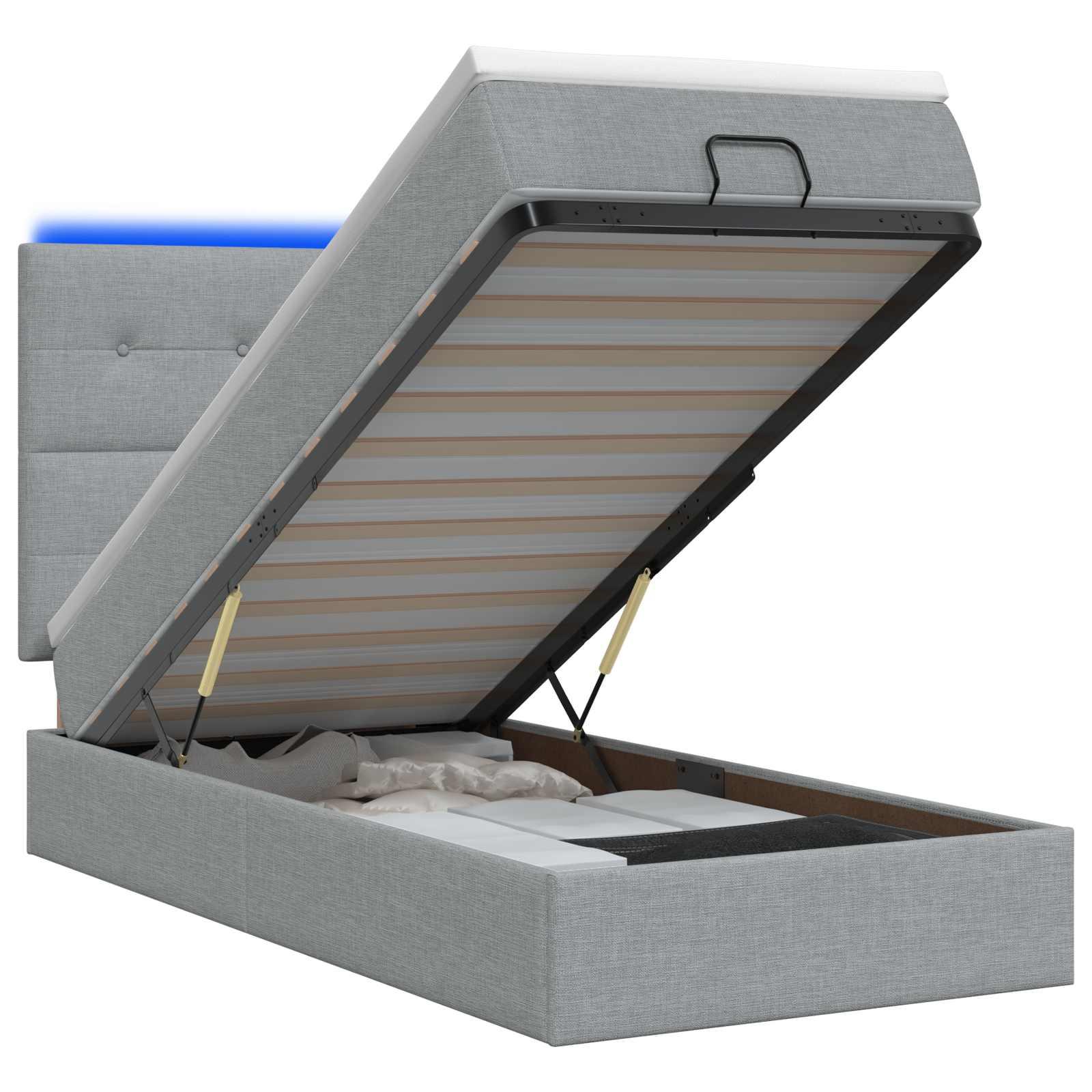 Ottoman seng med madras og LED lysegrå 90 x 200 cm