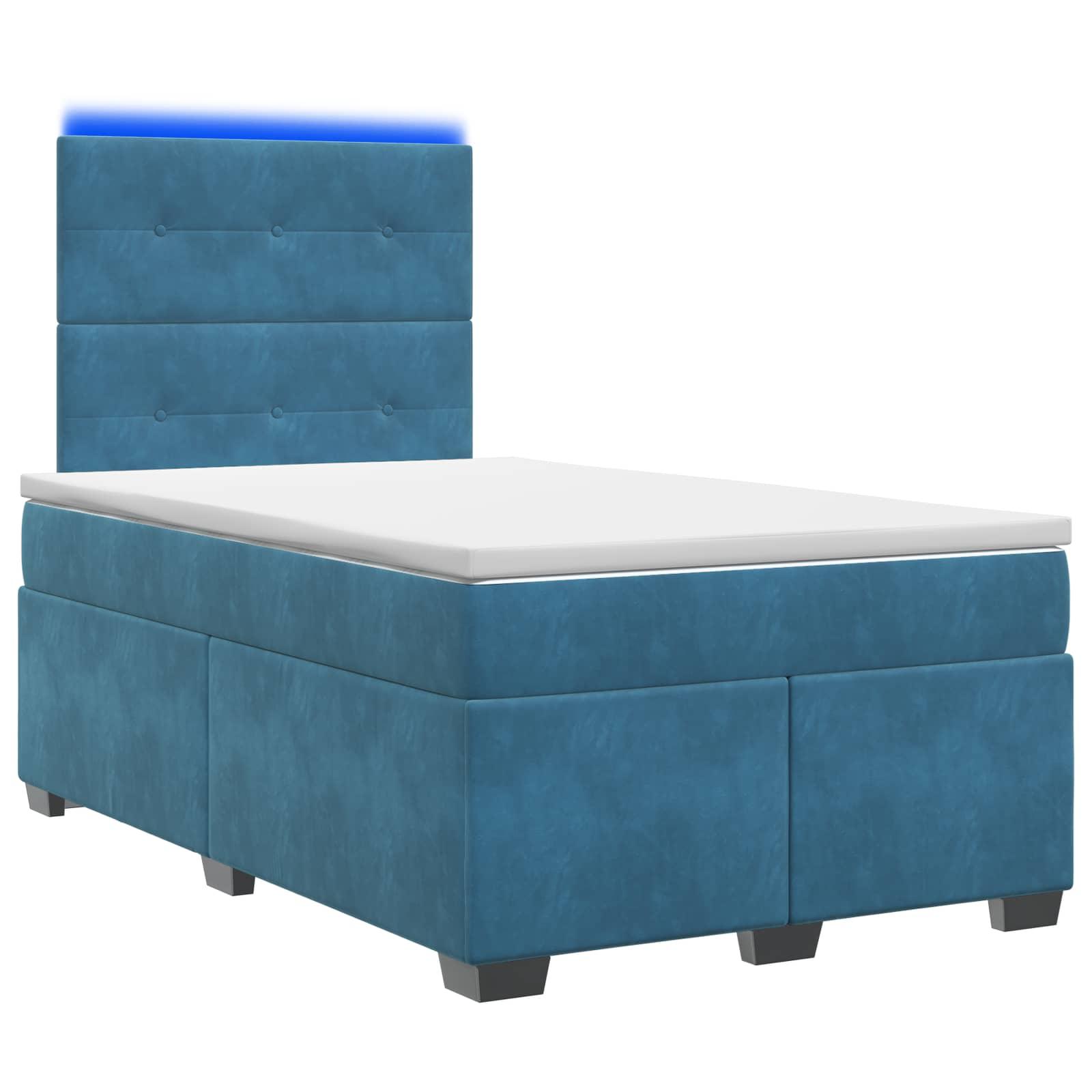 Boxmadras seng med topmadras og justerbar hovedgavl 120 x 200 cm blå fløjl