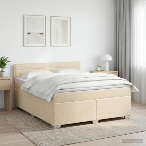 Boksmadras med topmadras 140 x 200 cm cremefarvet stof