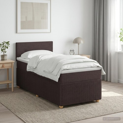 Boxmadras med topmadras og justerbar sengegavl 90 x 190 cm mørk brun