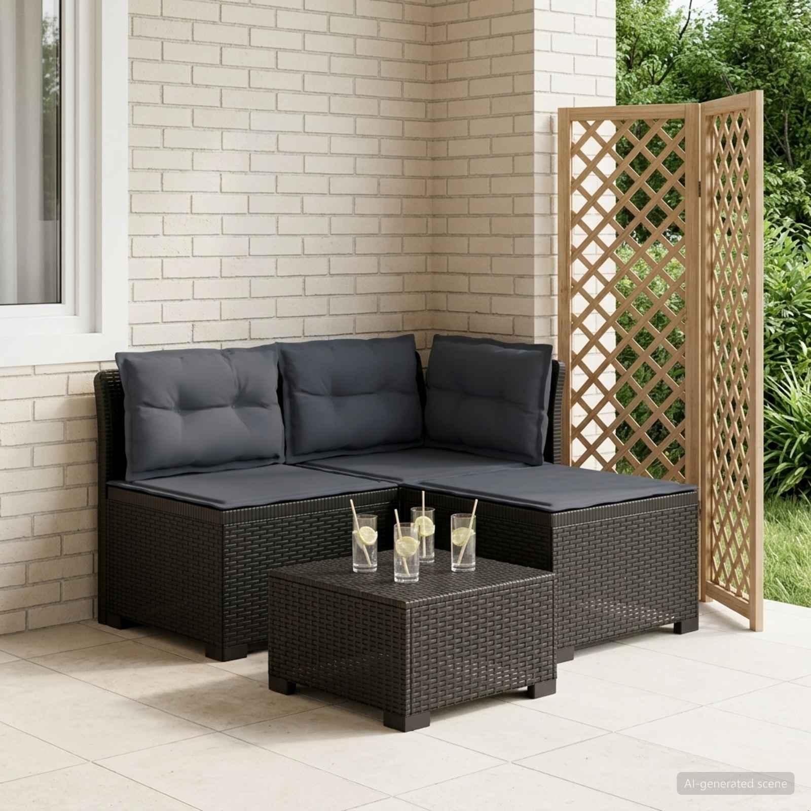 3-personers havensofa i rattanlook med puder, PP antracit