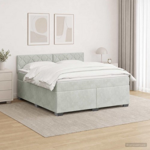 Kontinentalseng med madras og LED lysegrå 140 x 190 cm velour