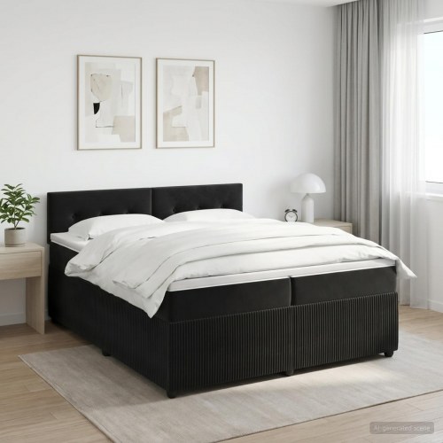 Boksmadrasseng 200 x 200 cm med topmadras og justerbar sengegavl - sort fløjl