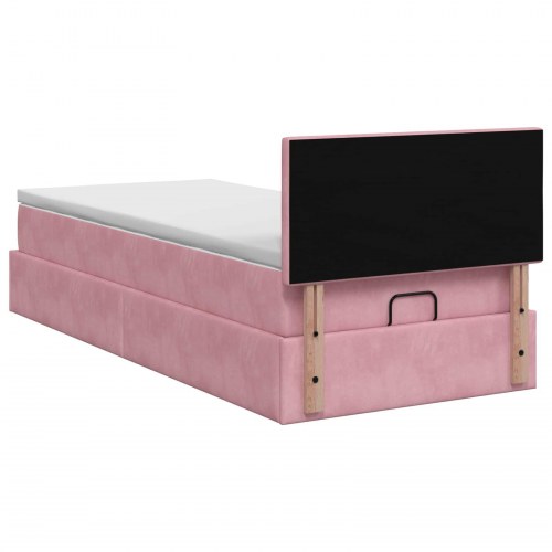 Ottoman seng med madras og LED lyserød 80 x 200 cm velour