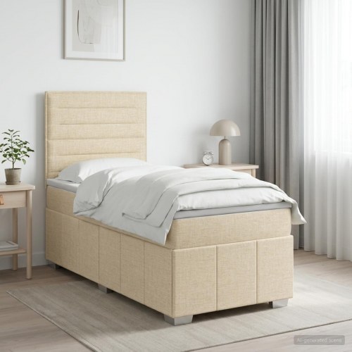 Boksmadras seng med topmadras 90 x 200 cm cremefarvet stof