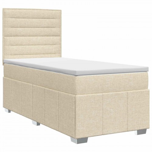 Boksmadras seng med topmadras 90 x 200 cm cremefarvet stof